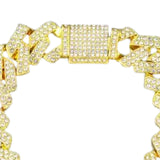 Maxbell 15mm Cuban Link Chain Bracelet Bling for Anniversaries Mens Women Parties 7inch Aureate