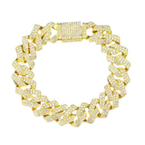 Maxbell 15mm Cuban Link Chain Bracelet Bling for Anniversaries Mens Women Parties 7inch Aureate