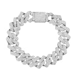 Maxbell 15mm Cuban Link Chain Bracelet Bling for Anniversaries Mens Women Parties 7inch Argent