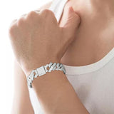 Maxbell 15mm Cuban Link Chain Bracelet Bling for Anniversaries Mens Women Parties 7inch Argent