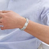 Maxbell 15mm Cuban Link Chain Bracelet Bling for Anniversaries Mens Women Parties 7inch Argent