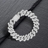 Maxbell 15mm Cuban Link Chain Bracelet Bling for Anniversaries Mens Women Parties 7inch Argent