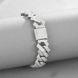 Maxbell 15mm Cuban Link Chain Bracelet Bling for Anniversaries Mens Women Parties 7inch Argent