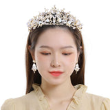 Maxbell Tiara and Crown Elegant Jeweled Costume Headbands for Birthday Party Prom Style B and earrings