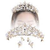 Maxbell Tiara and Crown Elegant Jeweled Costume Headbands for Birthday Party Prom Style B and earrings