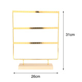 Maxbell Jewelry Earring Holder Organizer 3 Tier with Wooden Base for NightStand Shop Golden