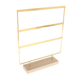 Maxbell Jewelry Earring Holder Organizer 3 Tier with Wooden Base for NightStand Shop Golden