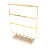 Maxbell Jewelry Earring Holder Organizer 3 Tier with Wooden Base for NightStand Shop Golden