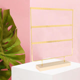 Maxbell Jewelry Earring Holder Organizer 3 Tier with Wooden Base for NightStand Shop Golden