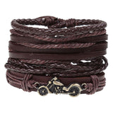 Maxbell 4Pcs Braided PU Leather Bracelets Set Bangles Unisex Fashion Punk Woven