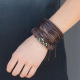 Maxbell 4Pcs Braided PU Leather Bracelets Set Bangles Unisex Fashion Punk Woven