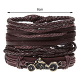 Maxbell 4Pcs Braided PU Leather Bracelets Set Bangles Unisex Fashion Punk Woven