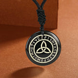 Maxbell Round Shape Triquetra Necklace with Rope Chain Rune Necklace for Women Girls Black