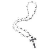 Maxbell Rosary Cross Pendant for Men Women Rosary Prayer Beads Rosary Cross Necklace white