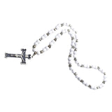 Maxbell Rosary Cross Pendant for Men Women Rosary Prayer Beads Rosary Cross Necklace white