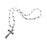 Maxbell Rosary Cross Pendant for Men Women Rosary Prayer Beads Rosary Cross Necklace white