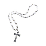 Maxbell Rosary Cross Pendant for Men Women Rosary Prayer Beads Rosary Cross Necklace white