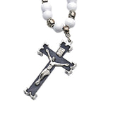Maxbell Rosary Cross Pendant for Men Women Rosary Prayer Beads Rosary Cross Necklace white