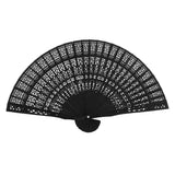 Vintage Wood Hollow Carved Hand Fan Foldable Fan - Black