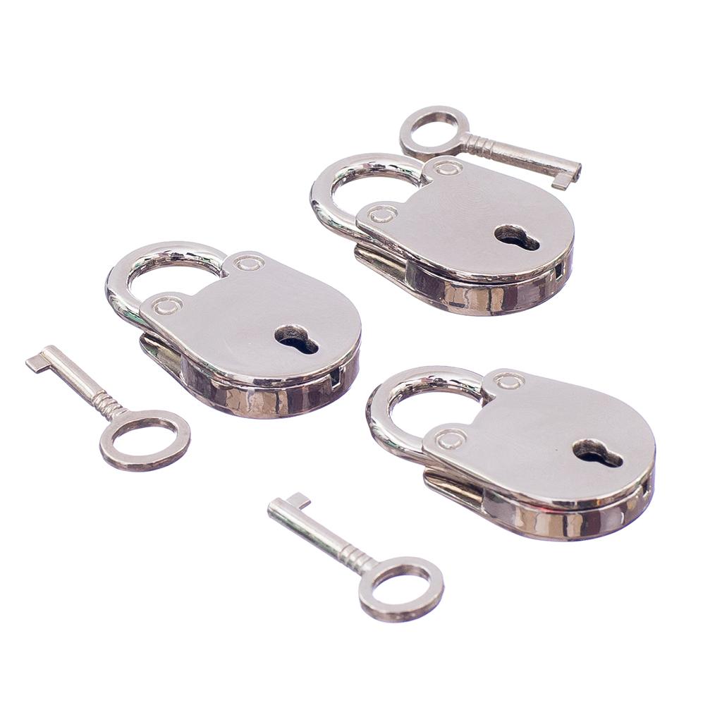 Maxbell Vintage Antique Style Mini Padlocks Key Lock Silver (Lot of 3)