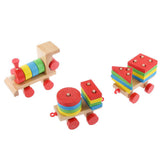 Maxbell Multi Geometric Figures Wooden Train Toy Set with Multi Colors for Kids