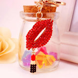 Lips Lipstick Rhinestone Pendant Keychain Women Gift Accessories Red