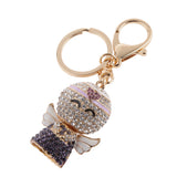 Maxbell Fashion Rhinestone Crystal Purple Angel Charm Purse Bag Key Ring Keychain Keyfob