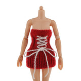 Maxbell Elegant Lace Up Knit Party Gown Dress For 1/6 Barbie Dolls Accessories Red