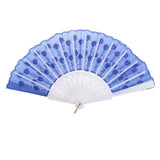 Wedding Spanish Style Dance Party Lace Silk Folding Hand Held Flower Fan Sapphire