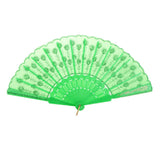 Green Fabric Hand Fan Bronzing Sequin Plastic Folding Purse Girl Party Gift