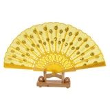 Yellow Fabric Hand Fan Bronzing Sequin Plastic Folding Purse Girl Party Gift