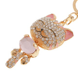 Crystal Keyring Charm Pendant Bag Key Ring Chain Keychain Fortune Cat Pink