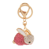 Rhinestone Crystal Rabbit Charm Pendant Lobster Clasp Keyring Key Chain Bag Charm - Pink