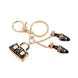 Maxbell Crystal Rhinestone Black Handbag Shoes Charm Keyring Key Chain Keyfob Women Fashion Accs Charms Ornaments Creative Gift