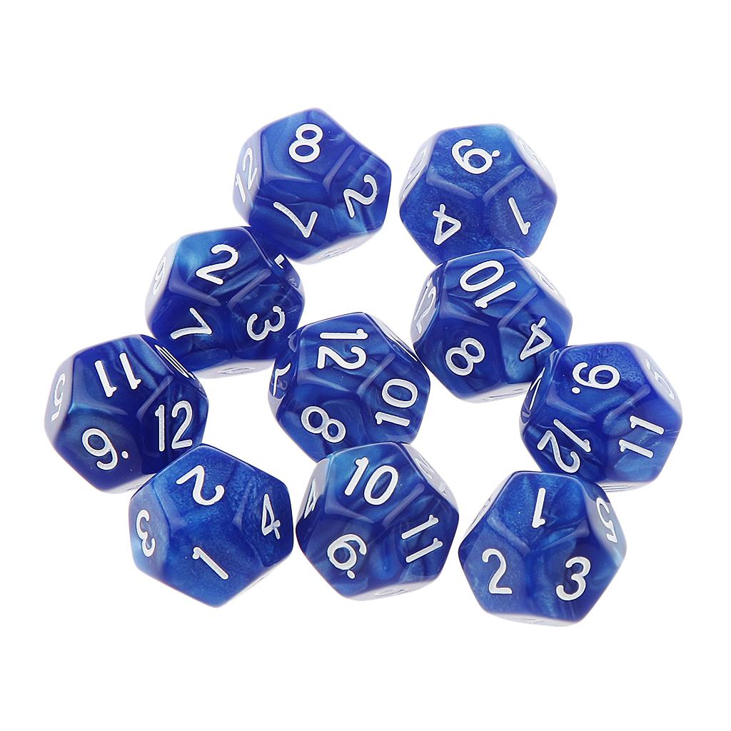 Maxbell Pack of 10pcs Pearl Blue D12 Twelve Sided Game Dice D&D TRPG Games Party Supplies