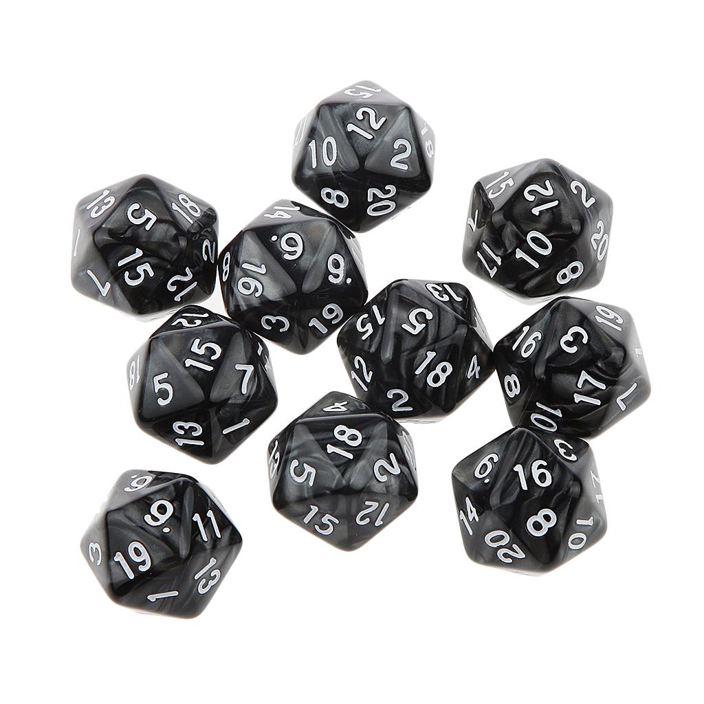 Maxbell Pack of 10pcs Pearl Black D20 Twenty Sided Game Dice D&D TRPG Games Party Supplies