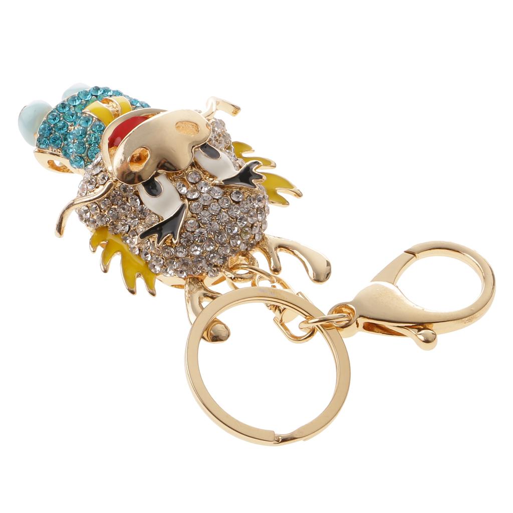 Maxbell Cute Dragon Charm Pendant Crystal Purse Bag Car Key Chain Ring Keychain Keyring Blue