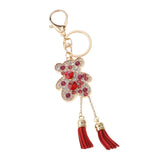 Hot Tassel Bear Charm Pendant Crystal Purse Bag Car Phone Key Chain Ring Keychain Keyring Red