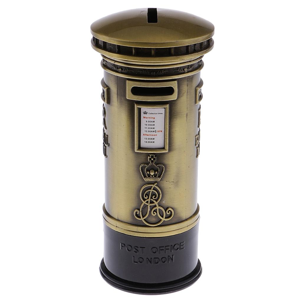 Vintage Retro Metal British London Street Mailbox Model Piggy Bank Postbox Money Saving Box Bronze