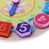 Maxbell Wooden Digital Clock Toy Lacing String Beads Kids Learn Time Numbers Rabbit