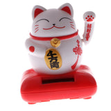 Maxbell Solar Powered Raising Paw Fortune Cat Animal Figure Toy Home Decor Red