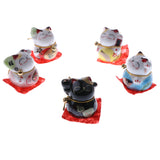 Maxbell 5pcs Waving Hand Fortune Cat Animal Statue Figure Toy Home Decoration #C