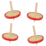 Maxbell 4Pcs Wooden Spinning Tops w/ Flower Pattern Kids Game Toy Gift - Red