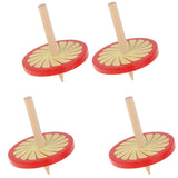 Maxbell 4Pcs Wooden Spinning Tops w/ Flower Pattern Kids Game Toy Gift - Red