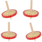 Maxbell 4Pcs Wooden Spinning Tops w/ Flower Pattern Kids Game Toy Gift - Red