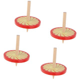 Maxbell 4Pcs Wooden Spinning Tops w/ Flower Pattern Kids Game Toy Gift - Red