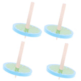 Maxbell 4Pcs Wooden Spinning Tops w/ Flower Pattern Kids Game Toy Gift - Blue