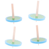 Maxbell 4Pcs Wooden Spinning Tops w/ Flower Pattern Kids Game Toy Gift - Blue