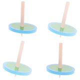 Maxbell 4Pcs Wooden Spinning Tops w/ Flower Pattern Kids Game Toy Gift - Blue