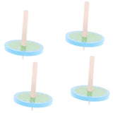 Maxbell 4Pcs Wooden Spinning Tops w/ Flower Pattern Kids Game Toy Gift - Blue